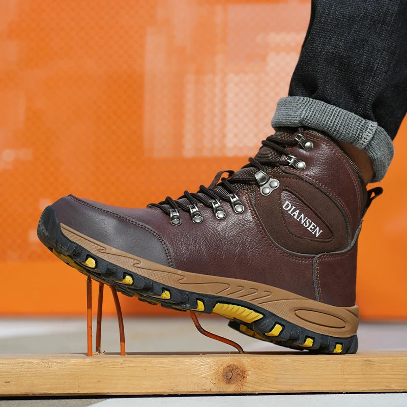 Waterproof Leather Indestructible Men Work Safety Boots Outdoor Military Boots Anti-smash Anti-puncture Industrial Shoes Male