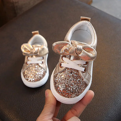 Girls Shoes Spring & Autumn  Toddler Children Baby Casual Shoes Sequins Bowknot Crystal Run Sport Sneakers Shoes For Girls