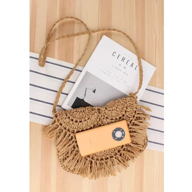 Summer Straw Bags For Women Handmade Tassel Beach Bags 2024 Raffia Rattan Woven Handbags Vacation Shoulder Crossbody Bags Clutch