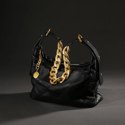 ITAMOOD Genuine Leather Shoulder Bag for Christmas Gift Luxury Branded Quilted Tote Crossbody Bag With Gold Color Chain Strap