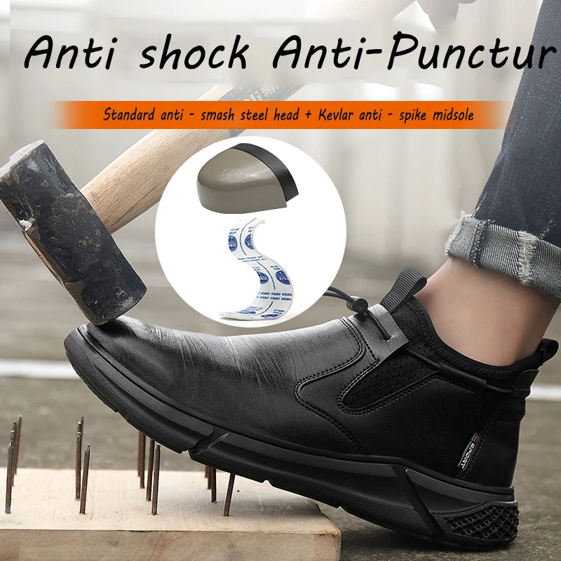 Steel Toe Waterproof Work Boots Puncture-Resistant Work Boots Indestructible Shoes Outdoor Slip-Proof for Oil Rig & Mining Black