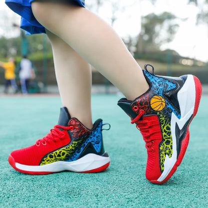 Children High-Top Breathable Basketball Sneakers Non-Slip Sole All-Season Sports Shoes for Kids