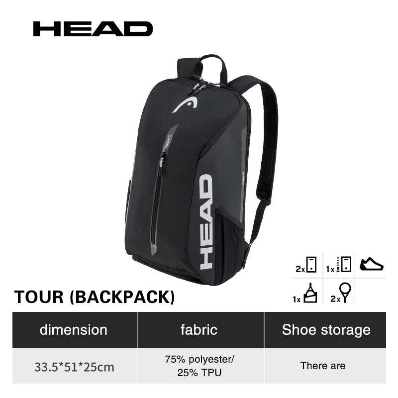 Genuine HEAD Tennis Bag Tour Team Tennis Racket Backpack Male Multifunctional Sports Bag Female Tenis Padel Racket Bag Badminton