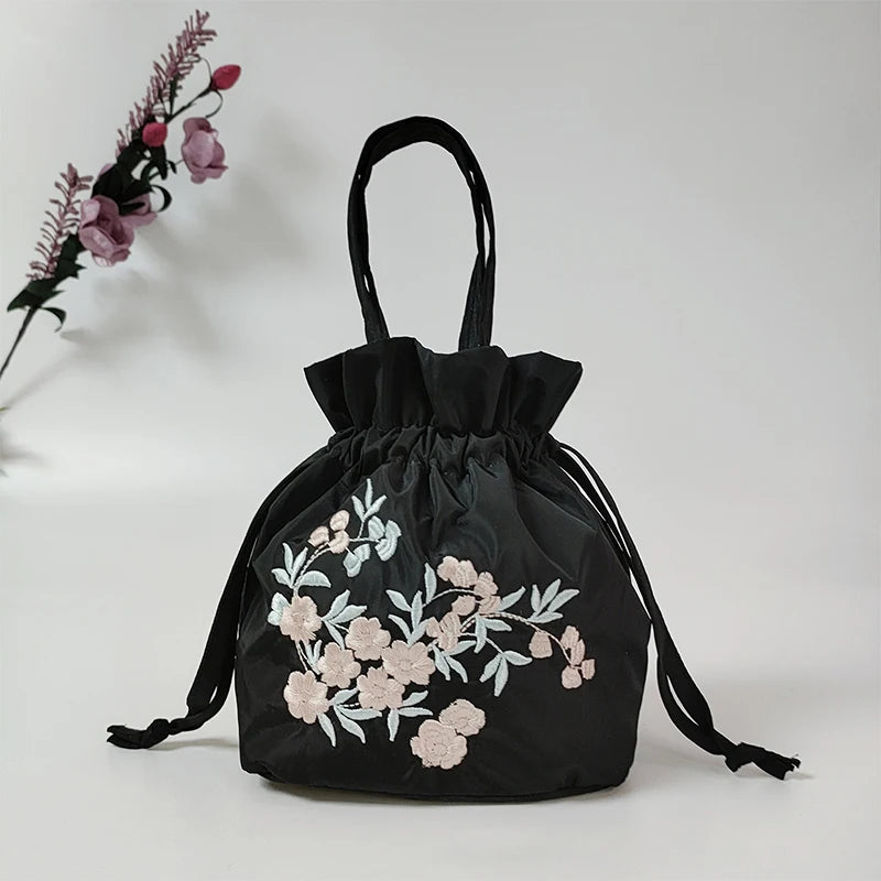 Elegant Silk Embroidery Flower Handbag Tote Bag Shopping Bag Ethnic Style Bag Chinese Style Small Bag