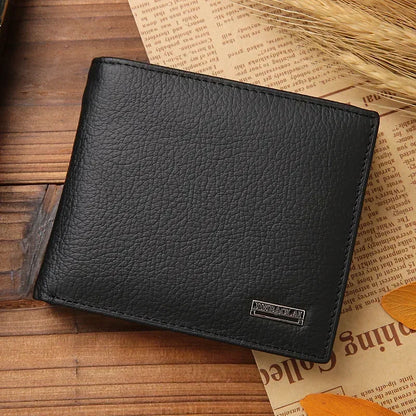 Genuine Leather Men Wallets Premium Product Real Cowhide Wallets for Man Short Black Walet Portefeuille Homme