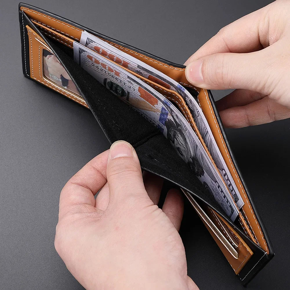New Carbon Fiber Short Wallet Men's Card Bag Integrated Zipper Change Bag Holder Slim Minimalist Carbon Tri-Fold Wallet