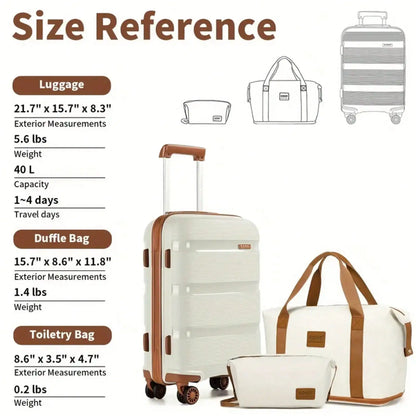 Lightweight 3-Piece Hard Shell Suitcase Set, Spinner Wheel Cabin Carry On Luggage with Extra Travel Bag and Toiletry Bag