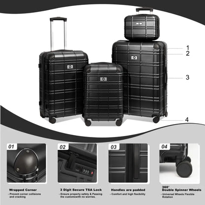Luggage Sets ABS+PC Hardshell 4pcs Luggage Hardside Lightweight Durable Suitcase sets Spinner Wheels Suitcase with TSA Lock 12