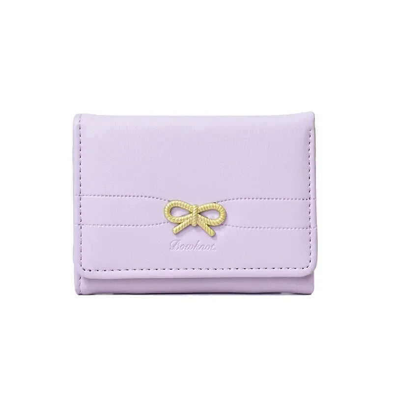 Fashion Wallets Girls Cute Bow Small Wallet Aesthetic Card Holder Classic Three Fold Purse For Women Student Simple Coin Pouch