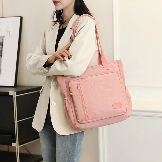 Women Single Shoulder Bag Large Capacity Shopping Bag Multi-pockets Stylish Shoulder Purse Waterproof Outdoor Travel Bag