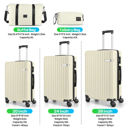Carry on Luggage Sets 5 Piece ABS PC Suitcases with Wheels Hardshell 20/24/28 inch Luggage with Duffel Bag Travel Bag