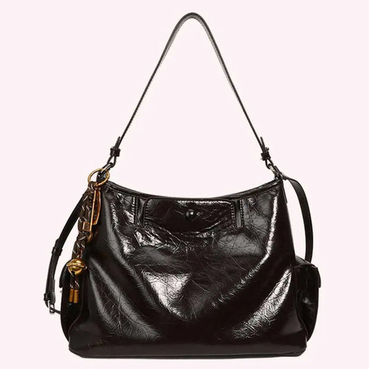 Women Casual Underarm Bag with Pendant Retro Crossbody Bag PU Leather Trendy Tote Bag Travel Shopping Work Date Bag