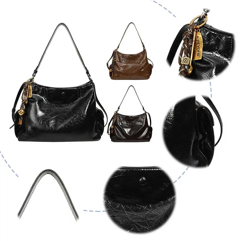 Women Casual Underarm Bag with Pendant Retro Crossbody Bag PU Leather Trendy Tote Bag Travel Shopping Work Date Bag