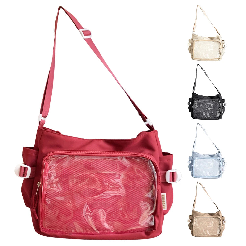 Women Ita Bag Cartoon Book Bag with Clear Window Teenagers School Bag Adjustable Strap Stylish Crossbody Bag Trendy Outdoor Bag