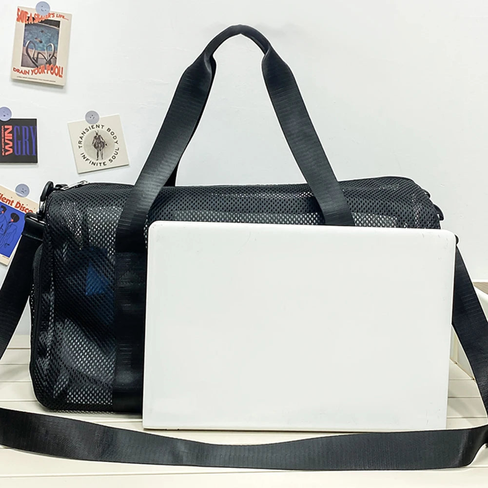 Mesh Travel Duffle Bag Gym Sports Bag with Shoe Compartment Luggage Bag Dry Wet Separation Large Capacity for Outdoor Travel