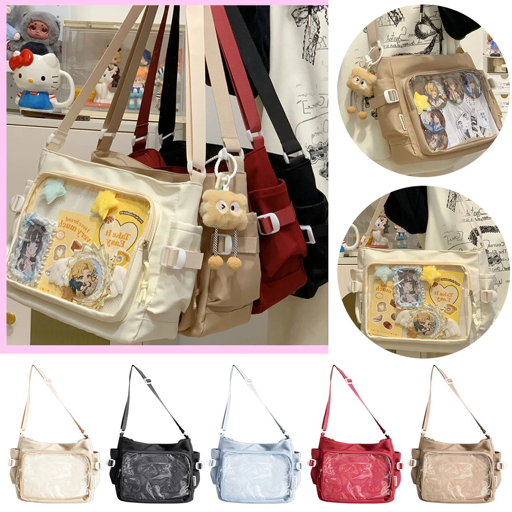 Women Ita Bag Cartoon Book Bag with Clear Window Teenagers School Bag Adjustable Strap Stylish Crossbody Bag Trendy Outdoor Bag