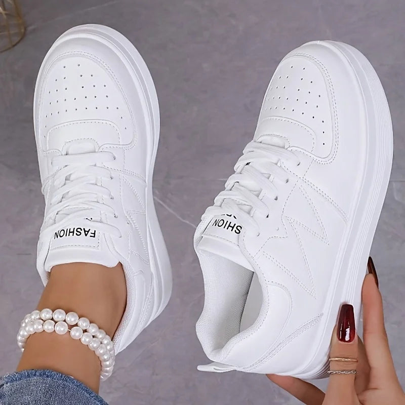 2025 New Women's Fashion Thick-Soled White Sneakers, Casual Lace-Up Outdoor Versatile Height-Increasing Board Shoes, Comfortable