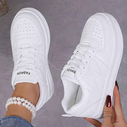 2025 New Women's Fashion Thick-Soled White Sneakers, Casual Lace-Up Outdoor Versatile Height-Increasing Board Shoes, Comfortable