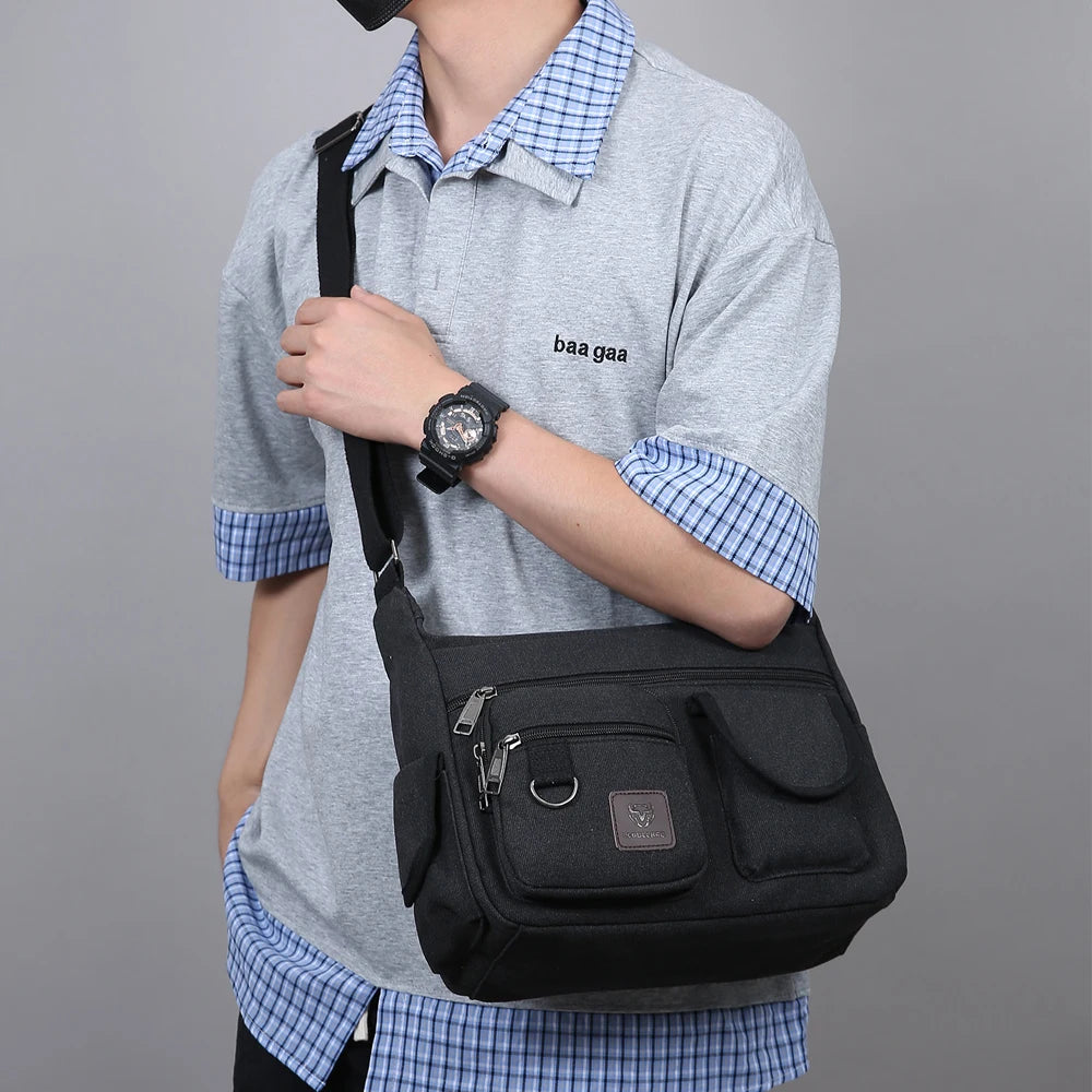 LEBULLBRO Men Retro Canvas Messenger Bags Book Bags School 13inch Shoulder Bag