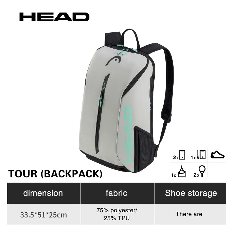Genuine HEAD Tennis Bag Tour Team Tennis Racket Backpack Male Multifunctional Sports Bag Female Tenis Padel Racket Bag Badminton