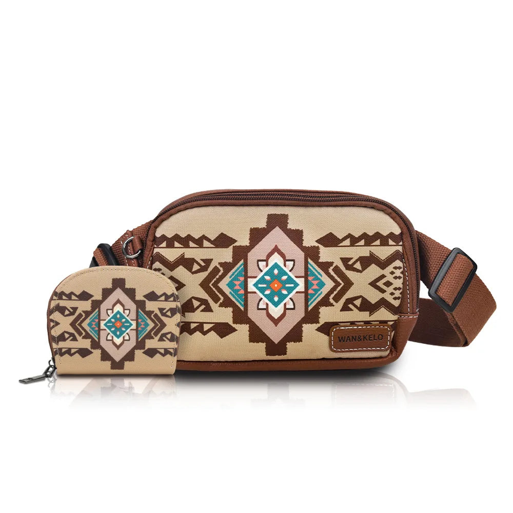 Best-Selling 2-Piece Bohemian Crossbody Bag Set – Vintage Waist Bag & Small Card Holder for Women