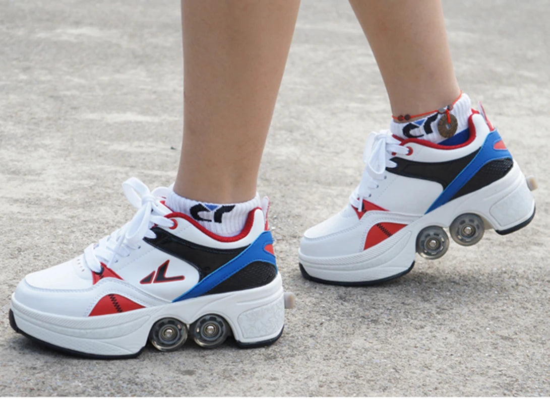 Deformation Parkour Shoes 2025 Casual Sneakers Unisex Deform Roller Shoes Skating Shoes Four Wheels Rounds Of Running Shoes