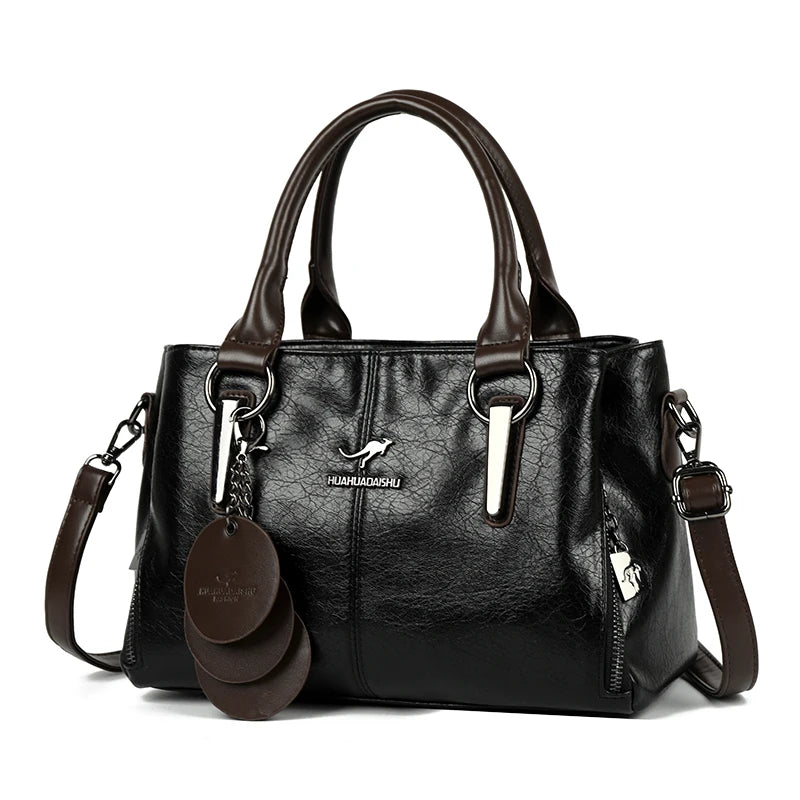 Retro Three Layers High Quality Leather Shoulder Crossbody Hand Bags for Women Vintage Casual Totes Designer Handbag Sac A Main