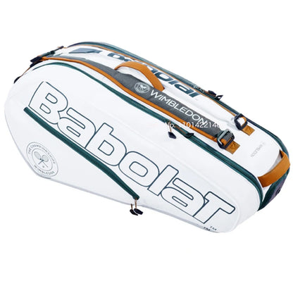 Babolat Wimbledon White Tennis Bag For Women Men With Shoe Compartment Tennis Backpack 6 Pack Professional Sports Bag