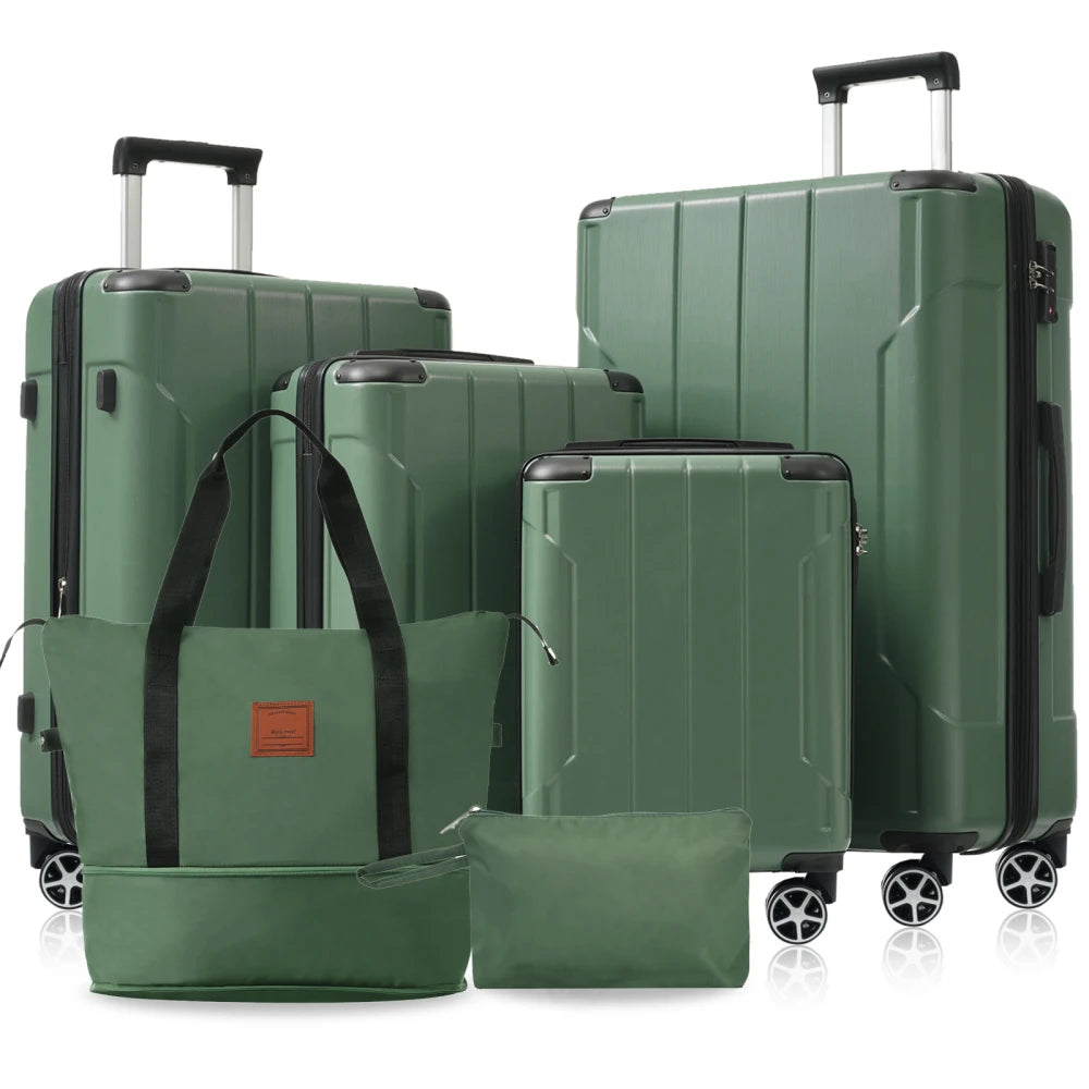 Hardshell Luggage Sets 6 Piece Suitcase Set Expandable Lightweight Suitcases with Dual Wheels TSA Lock for Men Women Green