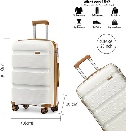 Kono Luggage Sets 3 Piece Hard Shell Travel Trolley 4 Spinner Wheels Lightweight Polypropylene Suitcase with TSA Lock