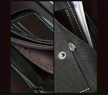 1pc faux Leather Wallet for Men - Premium Retro Letter Embossed Design, Multiple Credit Card Slots, Zipper Closure, Stylish Gift
