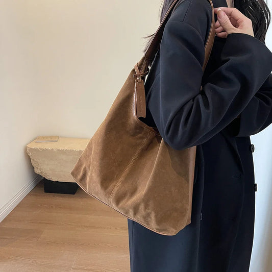 Women Suede Hobo Bag Magnetic Closure Shoulder Bag Large Capacity Tote Bag Purse for Work Travel