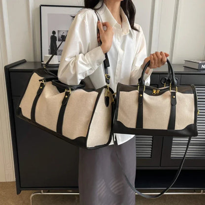 Women Travel Storage Handbag Vintage Fitness Luggage Bag Single Shoulder Crossbody Bag Large Nylon PU Leather Bag 2024 Handbags