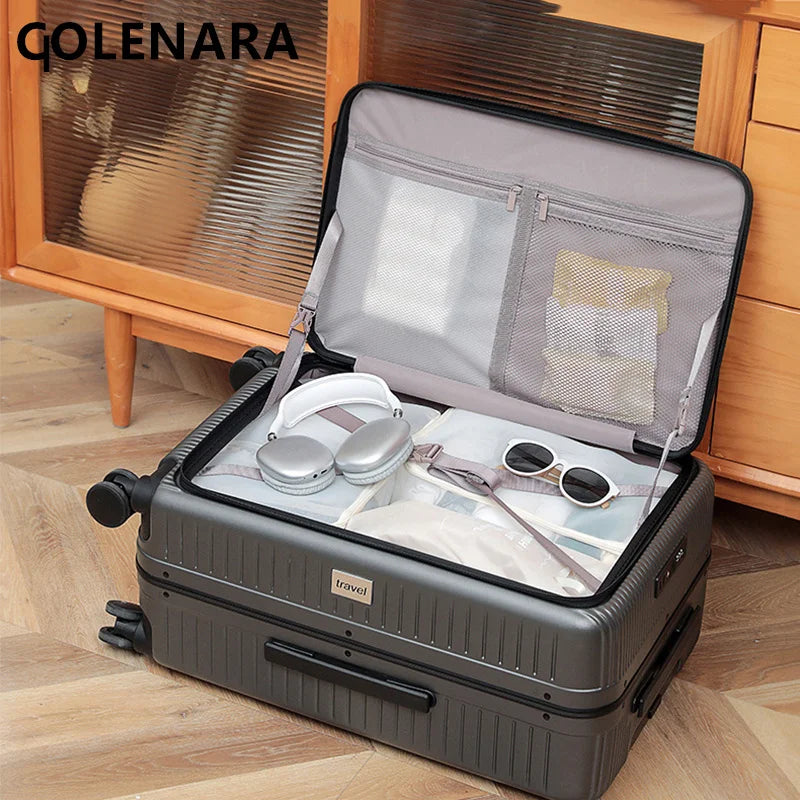 COLENARA High Quality Suitcase Front Opening Boarding Case Laptop Trolley Case USB Charging 20"24 Inch Carry-on Travel Luggage