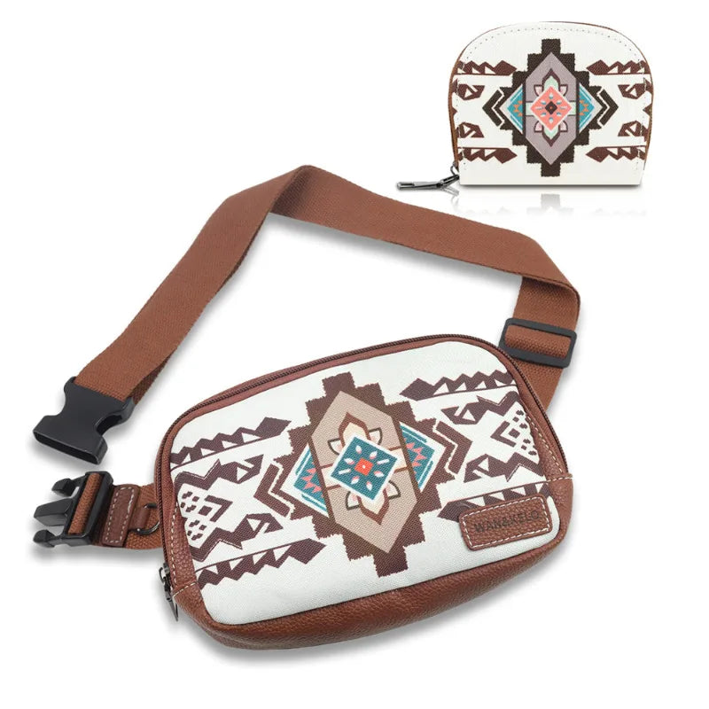 Best-Selling 2-Piece Bohemian Crossbody Bag Set – Vintage Waist Bag & Small Card Holder for Women