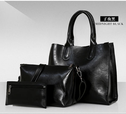 Women's Stylish Oil Wax Leather Handbag – European & American Fashion Tote with Crossbody Inner Bag