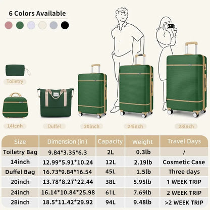 LARVENDER Luggage Sets 6 Piece with Duffel Bag, Expandable(Only 28 & 24") Hardside Luggage with Cosmetic Case 360° Spinner Wheel