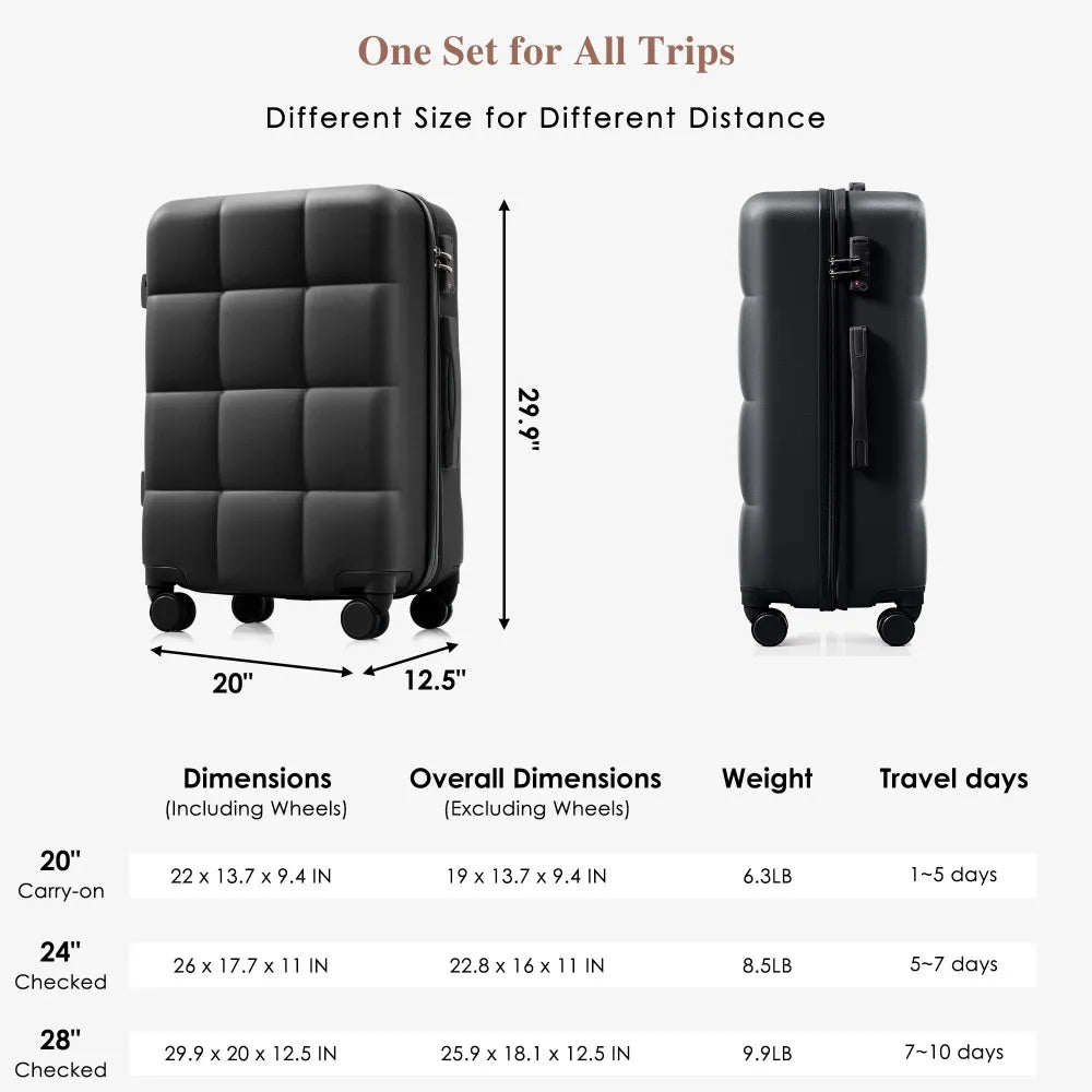 Luggage Sets 4 Piece,  ABS Durable Suitcase with Travel Bag,  Cup Holder, ABS Hard Shell Luggage with Spinner Wheels,black brown