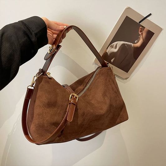 Women Suede Shoulder Bag With Inner Pocket Crossbody Bag Adjustable Strap Hobo Purse Zipper Hand bags Casual Commuter Bag