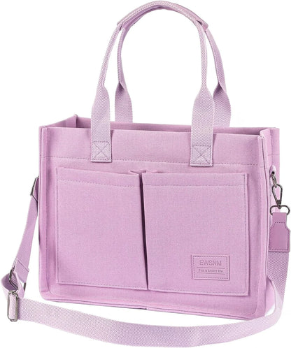 Canvas Tote Bag for Women, Large Laptop Travel Tote Handbag Totes with Crossbody Shoulder Teachers Reusable Grocery Bags