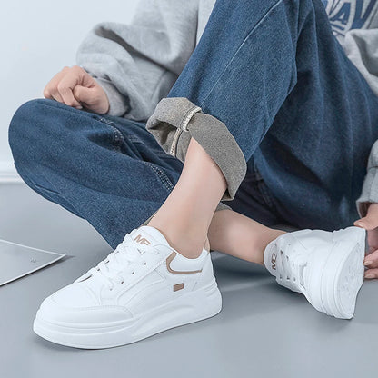Ladies' casual versatile casual white shoes, thick soled lace up sports women's shoes can be worn all year round