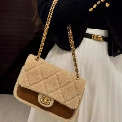 teddy bear square fat lamb plush mini rhombus shoulder chain mouth cover bag for women BC7-1