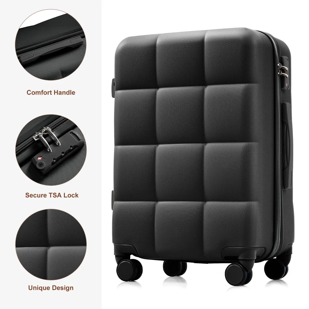 Luggage Sets 4 Piece,  ABS Durable Suitcase with Travel Bag,  Cup Holder, ABS Hard Shell Luggage with Spinner Wheels,black brown