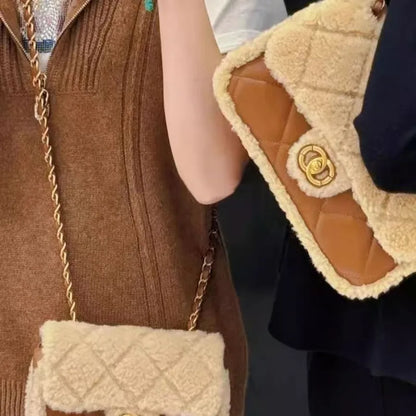 teddy bear square fat lamb plush mini rhombus shoulder chain mouth cover bag for women BC7-1