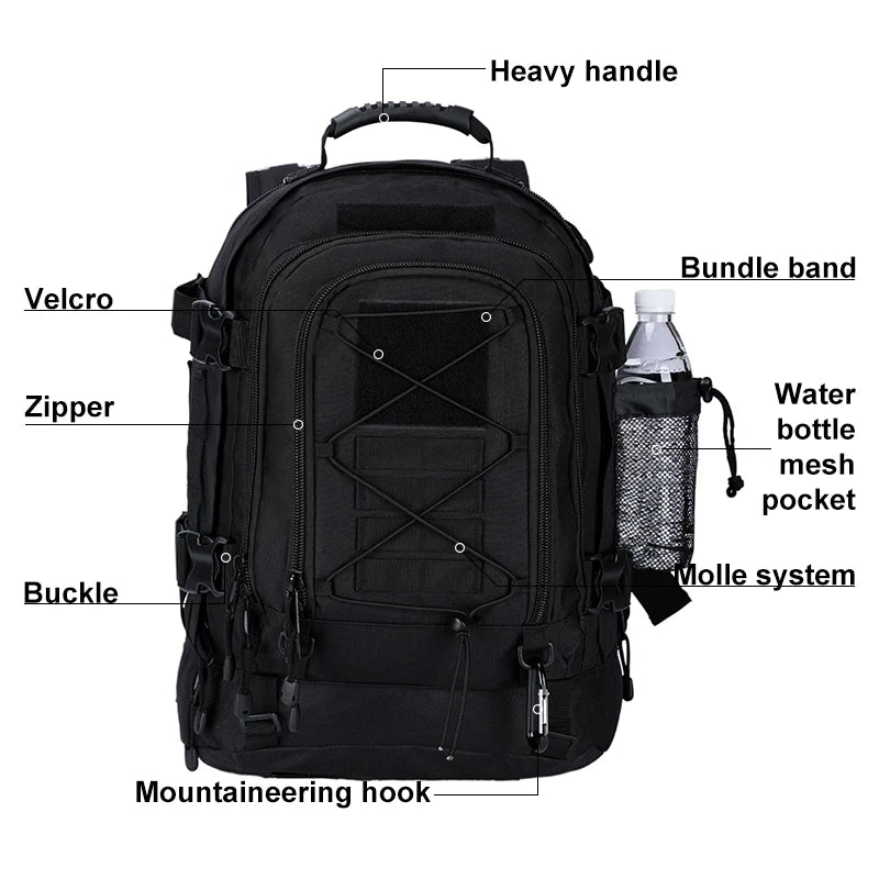 Large Capacity 40L 65L Outdoor Tactical Military Tactics Backpack Travel Hiking Camping Fishing Tool Backpack for Men Women