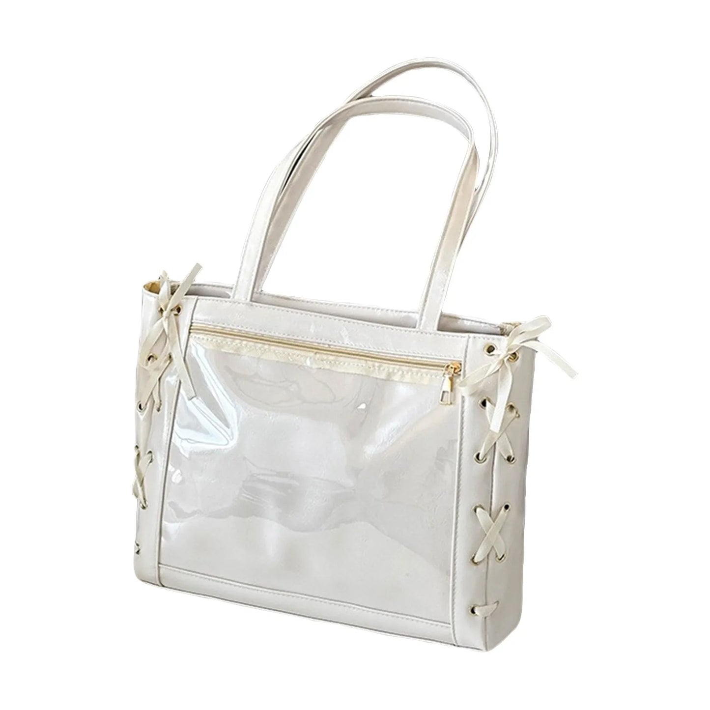 Japanese Kawaii Girls Itabag Large Capacity Pu Leather Shoulder Bag 2025 Bow Ribbon Lolita Jk Handbags Transparent  Y2k Handbags
