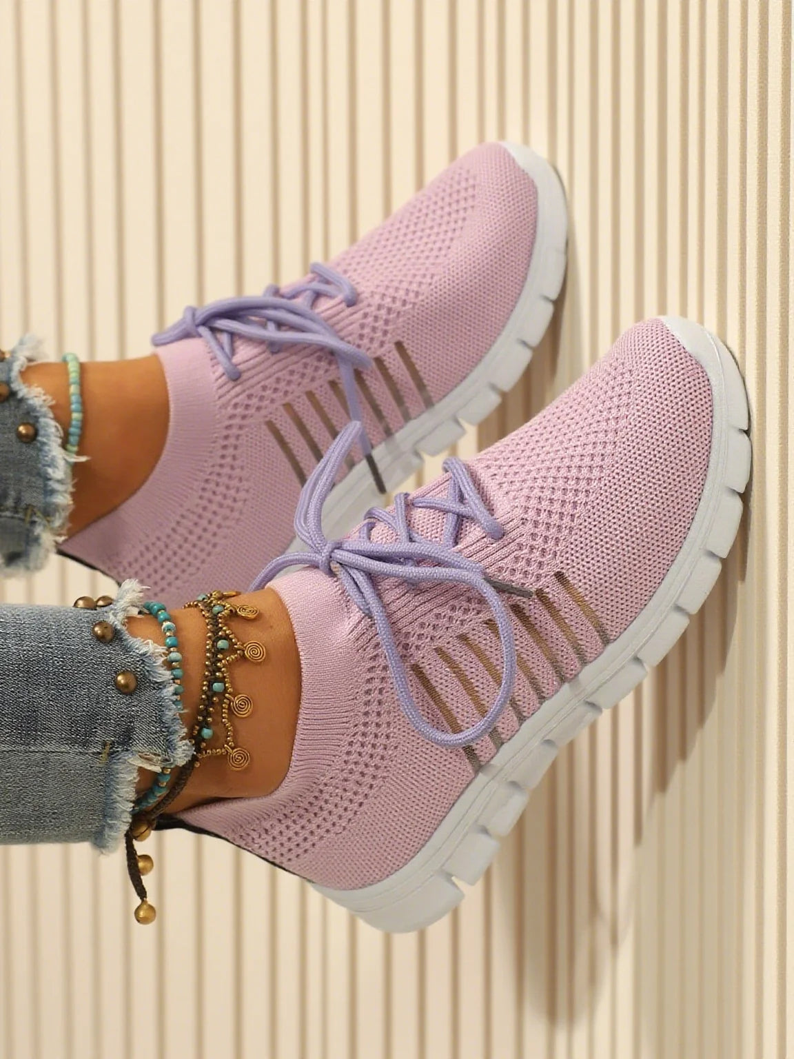 Breathable Knit Sneakers - Lightweight Walking Shoes for Women Men, Cushioned Comfort Casual Tennis Shoes, Fashion Mesh Slip On