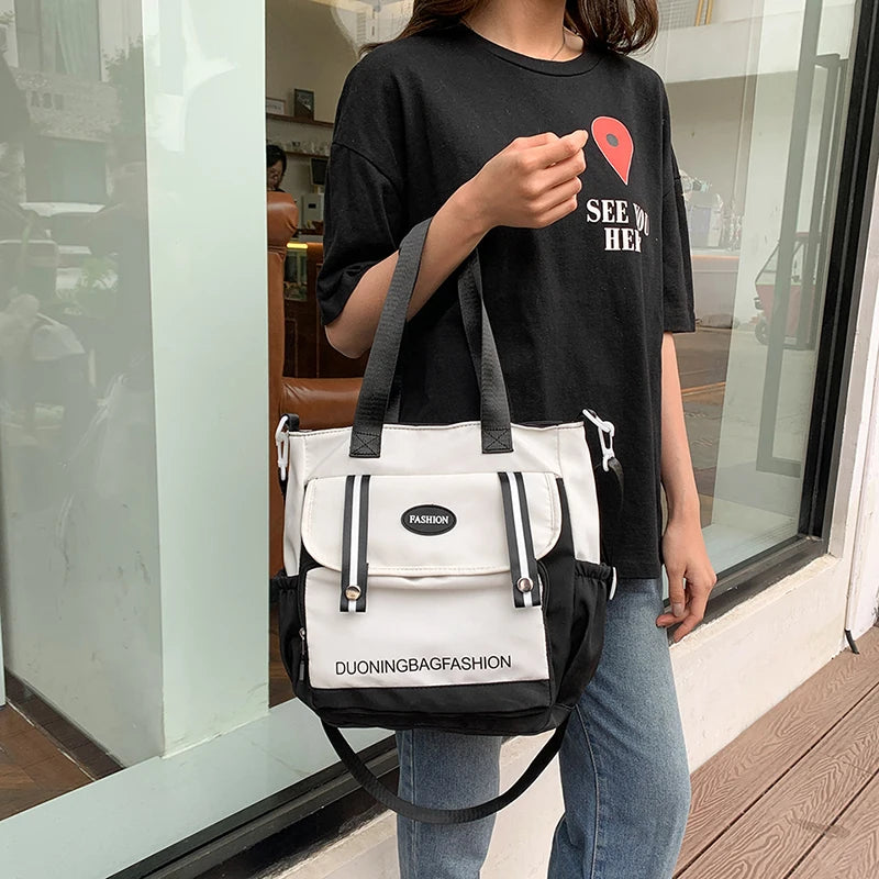 Colorblock Shoulder Bag Large Capacity School Bag Casual Shoulder Purse for Women Teen Girls Students