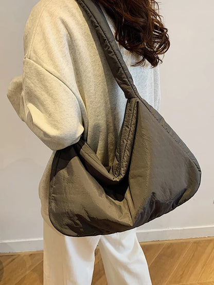 Women Nylon Puffer Tote Bag with Inner Pocket Shoulder Bag Solid Color Large Puffy Purse Hobo Bag for Work Travel