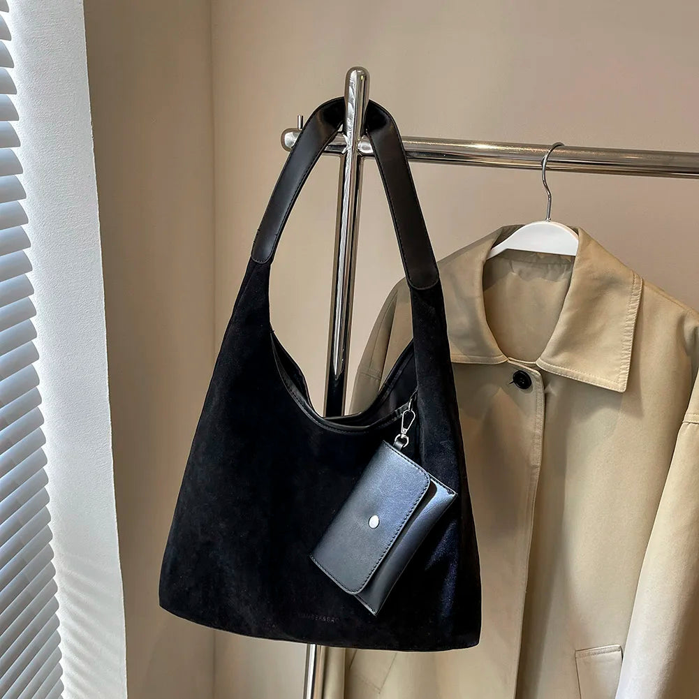 Women Suede Shoulder Bag with Inner Pocket Crescent Bag Magnetic Closure Large Handbag Commuting Shopping Bag